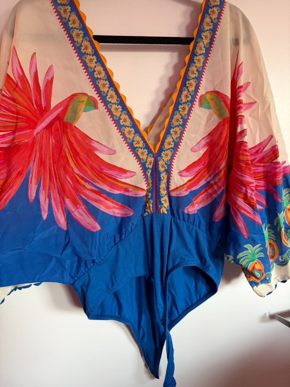 Pink and Blue Parrot Bodysuit w/ Tassels from FarmRio - Picture 8 of 9